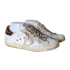 Philippe Model paris PRSX Leopard & leather low top sneakers size 40 EU Pristine